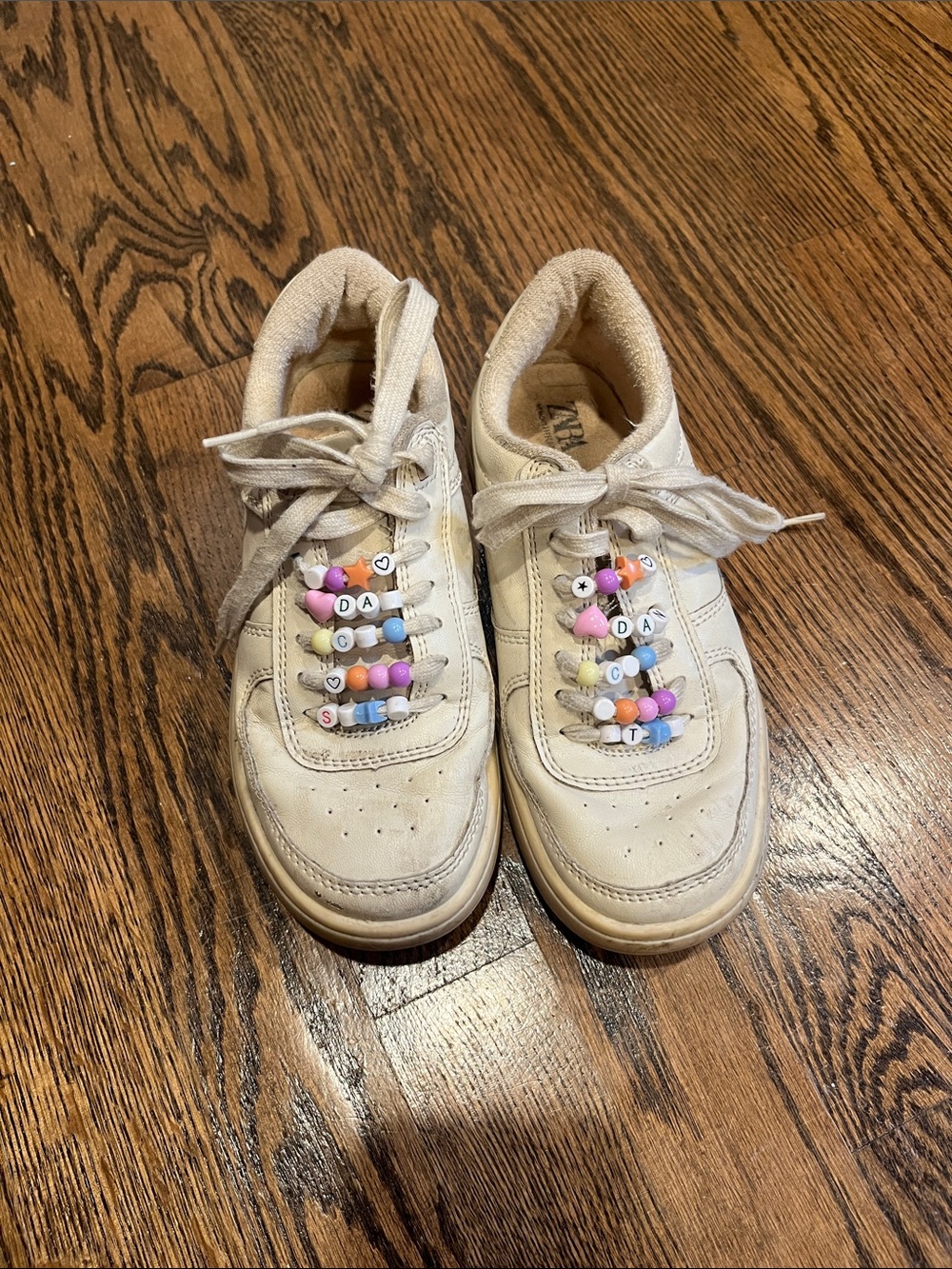 Little Girls Zara Cream Sneakers with Pastel Bead Laces